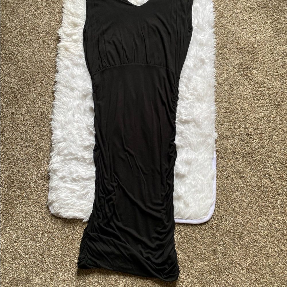 Alice & Olivia Dress Ruched Maxi Stretchy‎ Sleeveless Black Form Fitting Medium